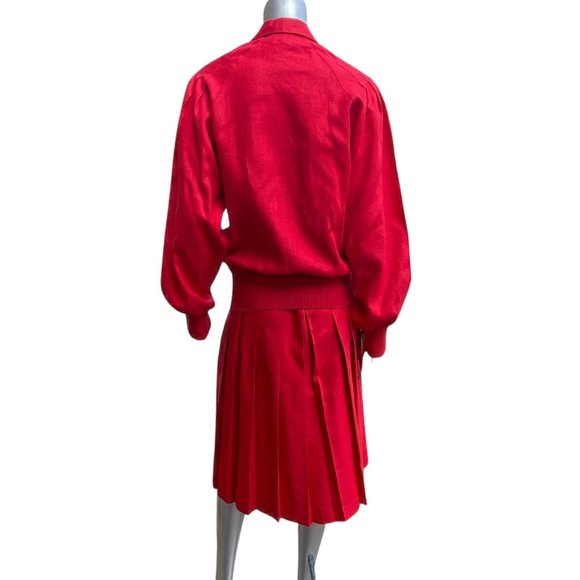 Vintage Neiman Marcus Red Linen Retro Pleated Skirt Suit 8 - Picture 7 of 12